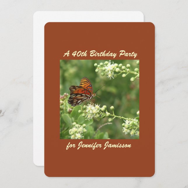 40th Birthday Party Butterfly Personalize Name Invitation (Front/Back)