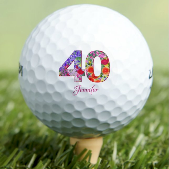40th birthday party chic flowers number golf balls (Creator Uploaded)