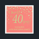40th Birthday Party Coral and Gold Diamond Napkin<br><div class="desc">40th Birthday Party Invitation with Coral and Gold Glitter Diamond Background. Gold Confetti. Adult Birthday. Man or Woman Birthday. For further customization,  please click the "Customize it" button and use our design tool to modify this template.</div>