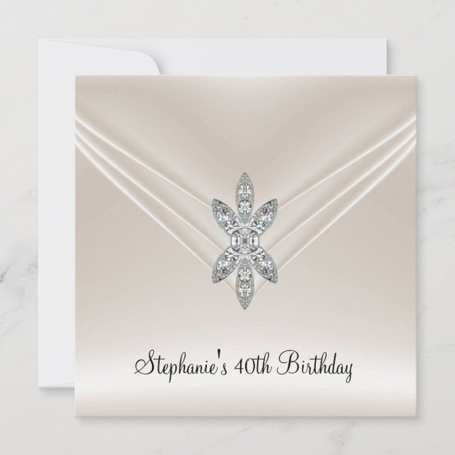 40th Birthday Party Cream Diamond Jewel Invitation (Front)