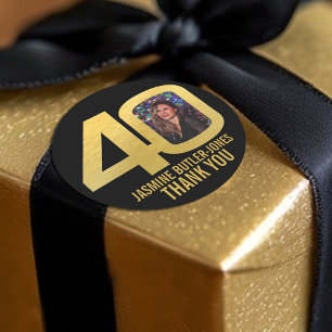 40th birthday party custom photo gold favor classic round sticker