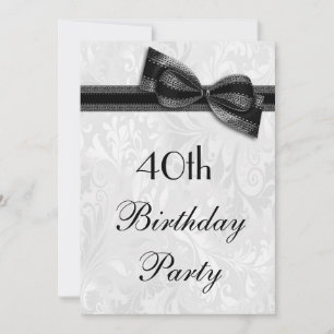 40th Birthday Party Damask and Faux Bow Invitation