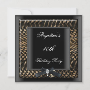 40th Birthday Party Elegant Black Snakeskin Jewel Invitation