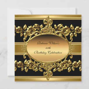 40th Birthday Party Elegant Gold Black Floral Invitation