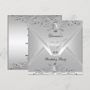 40th Birthday Party Elegant Silver Art Deco 2 Invitation