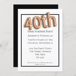 40th Birthday Party Faux 3d Gold Balloon Font Invitation