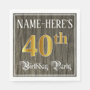 40th Birthday Party — Faux Gold & Faux Wood Looks Napkin