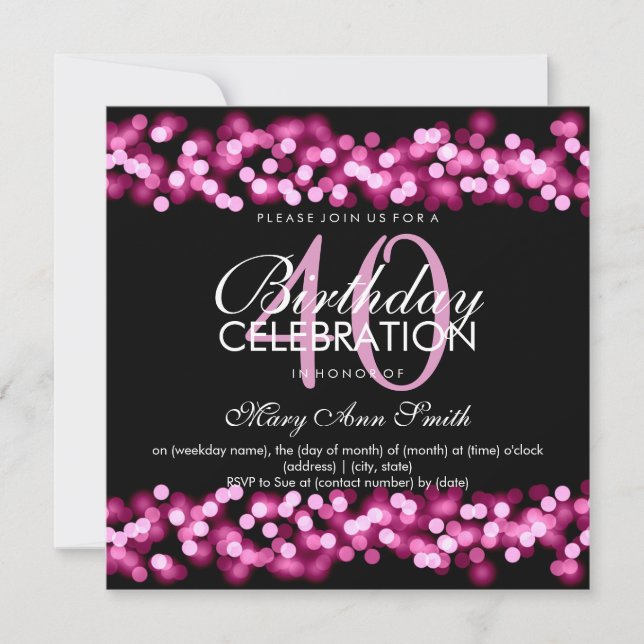 40th Birthday Party Faux Pink Hollywood Glam Invitation (Front)