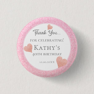 40th Birthday Party Favours Pink Hearts 1 Inch Round Button