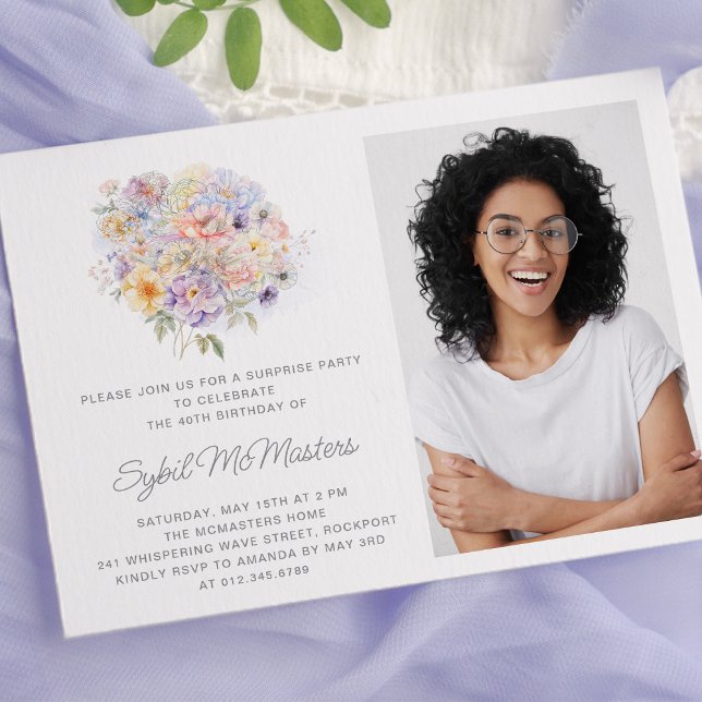40th Birthday Party Flower Bouquet Photo Surprise Invitation (Creator Uploaded)