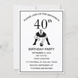 40th Birthday Party Football Black Dad Sport Invitation