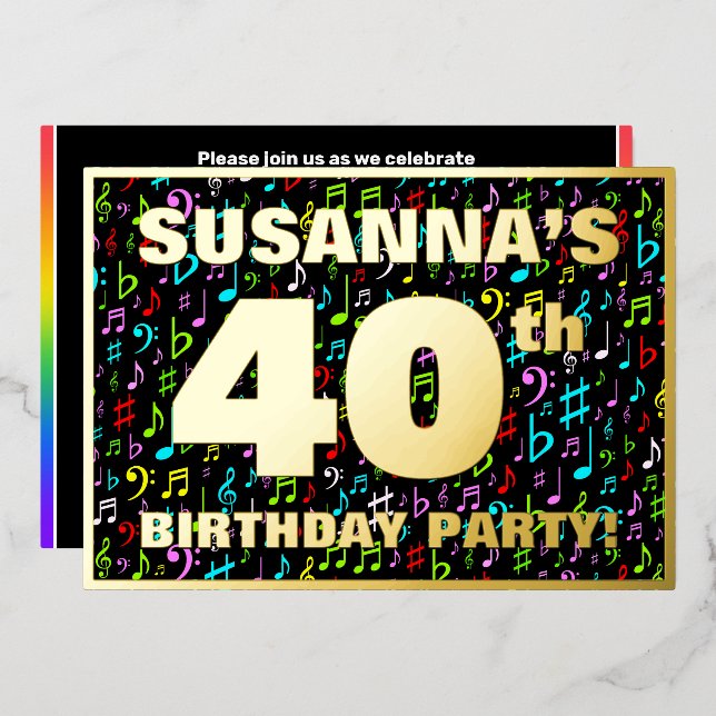 40th Birthday Party — Fun, Colourful Music Symbols (Front/Back)