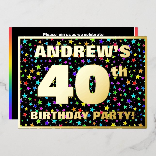 40th Birthday Party — Fun, Colourful Stars Pattern (Front/Back)