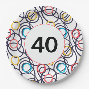 40th Birthday Party Funky Doodles Paper Plate