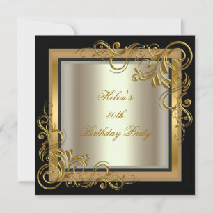 40th Birthday Party Gold Cream Black Floral Invitation