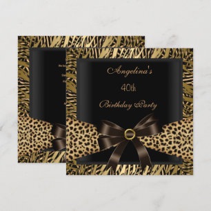 40th Birthday Party Gold Leopard Brown Black Invitation