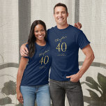 40th Birthday Party Gold Script Blue T-Shirt<br><div class="desc">Looking for something truly unique for an upcoming 40th birthday party? Look no further than this one-of-a-kind blue t-shirt with elegant gold script. This unique design is easily personalized with the name and can be the perfect addition to any special occasion. Make that 40th birthday party even more memorable with...</div>