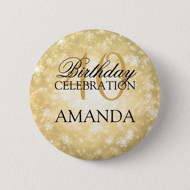 40th Birthday Party Gold Winter Wonderland 2 Inch Round Button (Front)