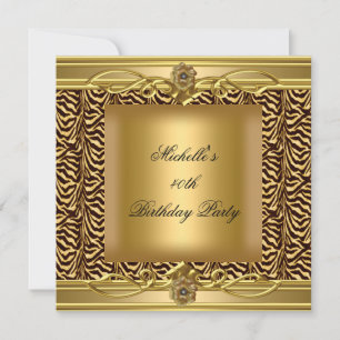 40th Birthday Party Gold Zebra Black Invitation