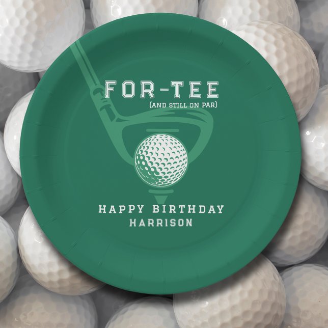 40th Birthday Party Golf Theme Name Modern Green Paper Plate (Creator Uploaded)