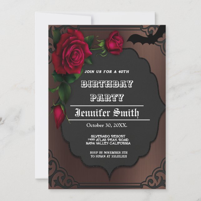 40th Birthday Party Gothic Red Invitation (Front)