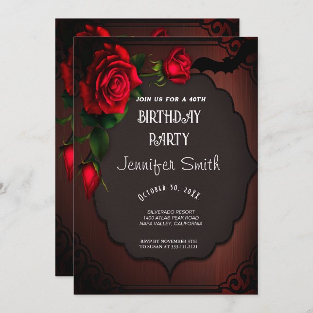40th Birthday Party Gothic Red Invitation (Front/Back)