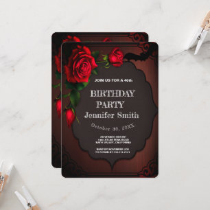 40th Birthday Party Gothic Red Rose Invitation