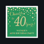 40th Birthday Party Green and Gold Diamond Napkins<br><div class="desc">40th Birthday Party Invitation with Green and Gold Glitter Diamond Background. Gold Confetti. Adult Birthday. Man or Woman Birthday. For further customization,  please click the "Customize it" button and use our design tool to modify this template.</div>