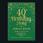 40th Birthday Party - Green & Gold Invitation<br><div class="desc">40th Birthday Party Invitation.
Elegant design in forest emerald green and faux glitter gold. Features stylish script font and confetti. Message me if you need custom age.</div>