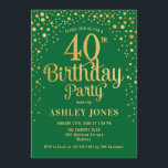 40th Birthday Party - Green & Gold Invitation<br><div class="desc">40th Birthday Party Invitation.
Elegant design in forest emerald green and faux glitter gold. Features stylish script font and confetti. Message me if you need custom age.</div>