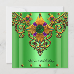40th Birthday Party Green Gold jewel Invitation