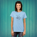 40th Birthday Party Grey Script Blue T-Shirt<br><div class="desc">Celebrate in style with this 40th Birthday party grey script blue T-Shirt! Whether you're gathering with family and friends or just having a small celebration, this stylish T-Shirt is perfect for the occasion! The classic design and comfortable fit are easily personalized with a name or hashtags for a truly unique...</div>