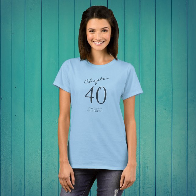 40th Birthday Party Grey Script Blue T-Shirt (Creator Uploaded)