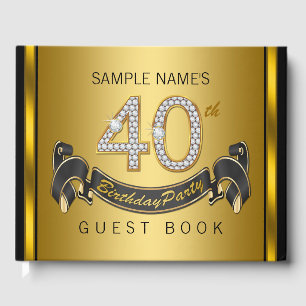 40th Birthday Party Guest Book Black Gold