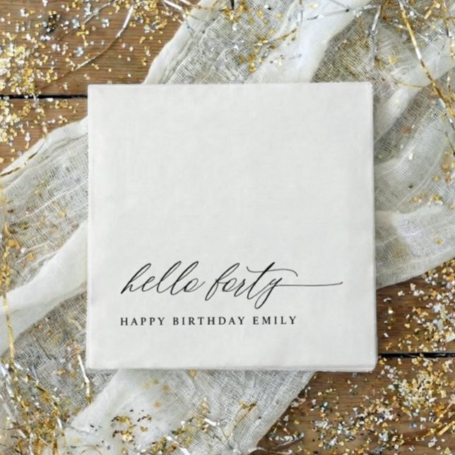 40th Birthday Party Hello 40 Modern Milestone Napkin (40th birthday party napkins - modern elegant black and white hello forty birthday party decor.)
