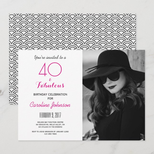 40th Birthday Party Invitation - 40 & Fabulous (Front/Back)