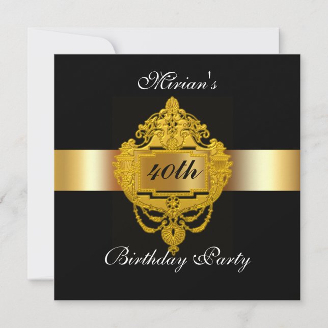 40th Birthday Party Invitation black gold (Front)