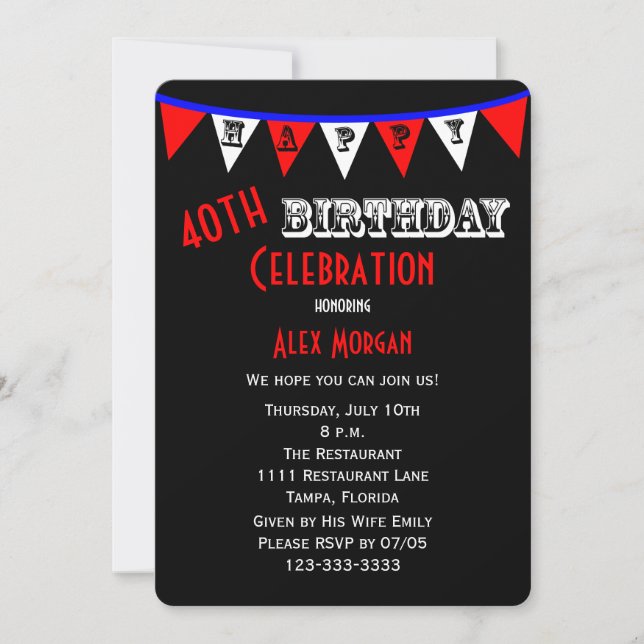 40th Birthday Party Invitation Bunting (Front)