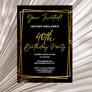 40th Birthday Party Invitation Gold and Black