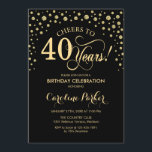 40th Birthday Party Invitation - Gold Black<br><div class="desc">40th Birthday Party Invitation.
Elegant design with faux glitter gold and black. Cheers to 40 Years! Message me if you need further customization.</div>