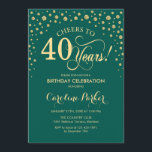 40th Birthday Party Invitation - Gold Green<br><div class="desc">40th Birthday Party Invitation.
Elegant design with faux glitter gold and green. Cheers to 40 Years! Message me if you need further customization.</div>
