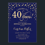 40th Birthday Party Invitation - Gold Navy Blue<br><div class="desc">40th Birthday Party Invitation.
Elegant design with faux glitter gold and navy blue. Cheers to 40 Years! Message me if you need further customization.</div>