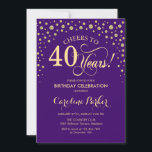 40th Birthday Party Invitation - Gold Purple<br><div class="desc">40th Birthday Party Invitation.
Elegant design with faux glitter gold and purple. Cheers to 40 Years! Message me if you need further customization.</div>