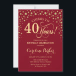 40th Birthday Party Invitation - Gold Red<br><div class="desc">40th Birthday Party Invitation.
Elegant design with faux glitter gold and red. Cheers to 40 Years! Message me if you need further customization.</div>