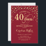 40th Birthday Party Invitation - Gold Red<br><div class="desc">40th Birthday Party Invitation.
Elegant design with faux glitter gold and red. Cheers to 40 Years! Message me if you need further customization.</div>