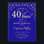 40th Birthday Party Invitation - Gold Royal Blue<br><div class="desc">40th Birthday Party Invitation.
Elegant design with faux glitter gold and royal blue. Cheers to 40 Years! Message me if you need further customization.</div>