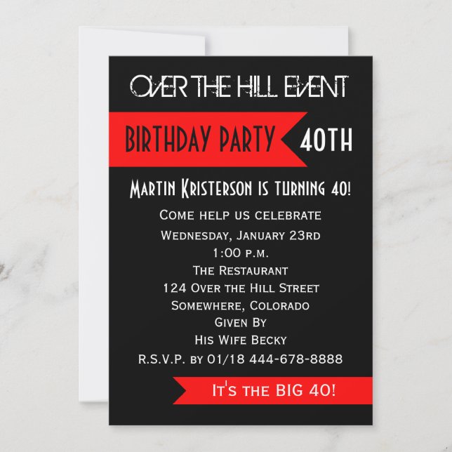 40th Birthday Party Invitation Over the Hill (Front)