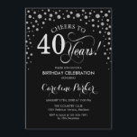 40th Birthday Party Invitation - Silver Black<br><div class="desc">40th Birthday Party Invitation.
Elegant design with faux glitter silver and black. Cheers to 40 Years! Message me if you need further customization.</div>