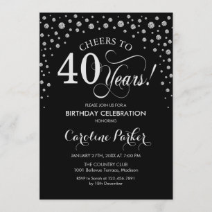 40th Birthday Party Invitation - Silver Black