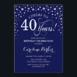 40th Birthday Party Invitation - Silver Navy Blue<br><div class="desc">40th Birthday Party Invitation.
Elegant design with faux glitter silver and navy blue. Cheers to 40 Years! Message me if you need further customization.</div>